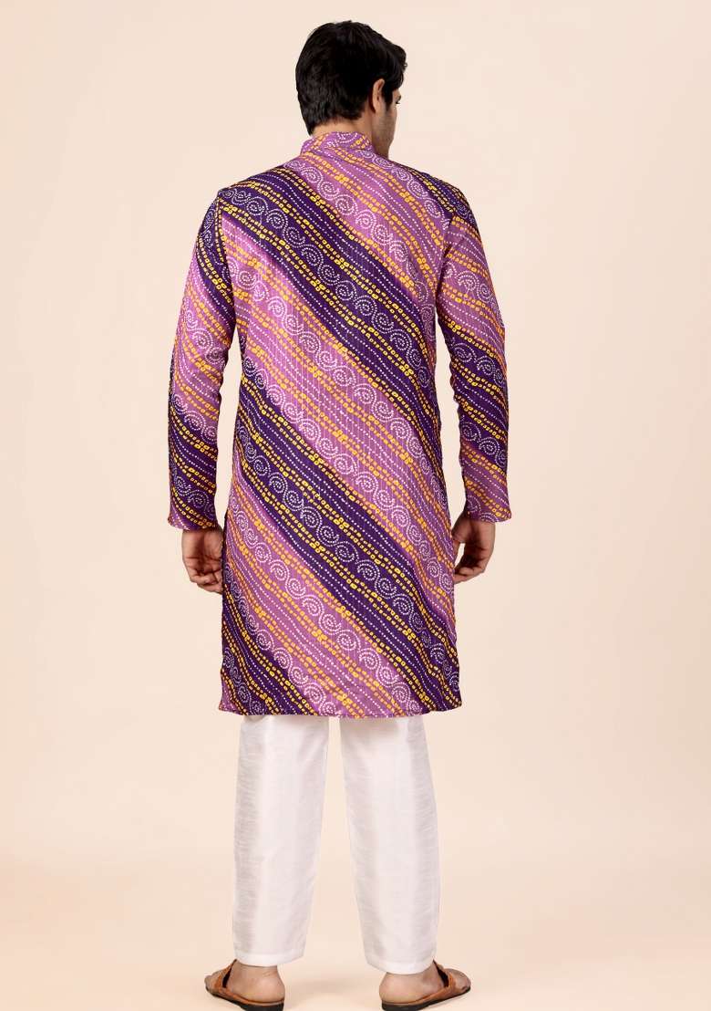 Wine And Purple Printed Cotton Kurta For Men - Indya