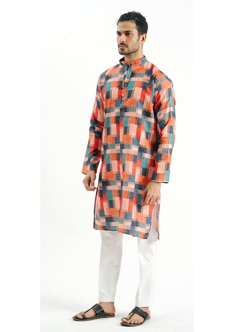 Multicolor Printed Cotton Kurta For Men - Indya