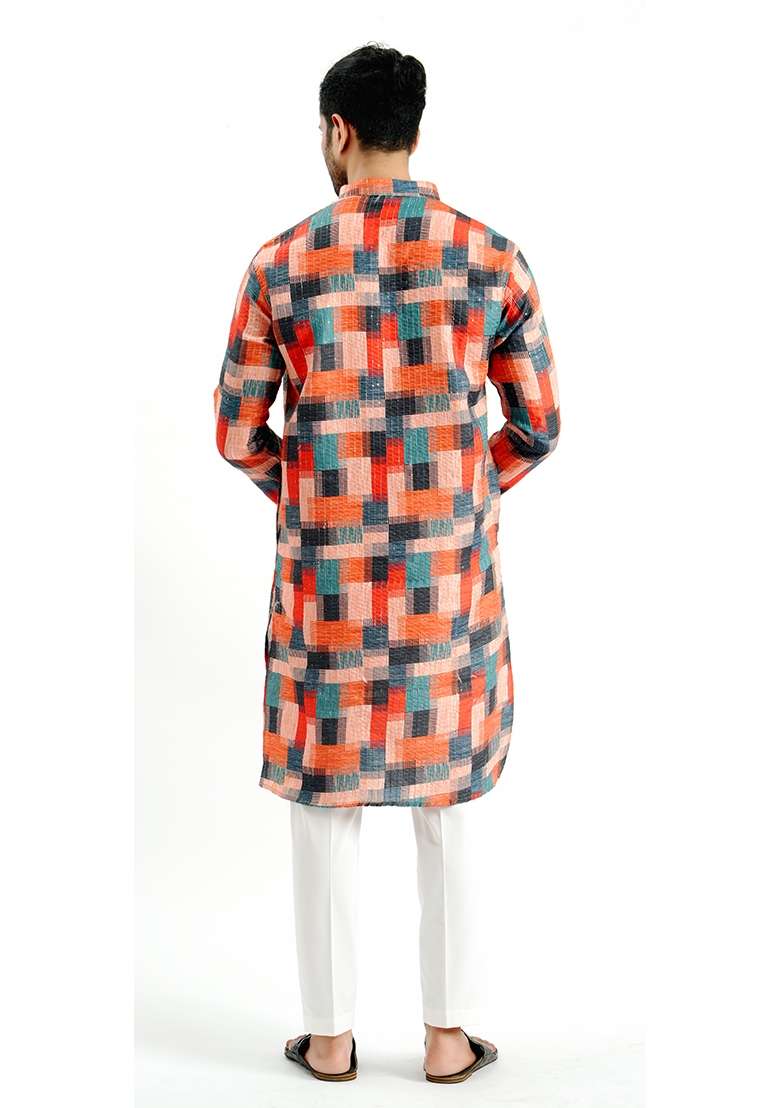 Multicolor Printed Cotton Kurta For Men - Indya
