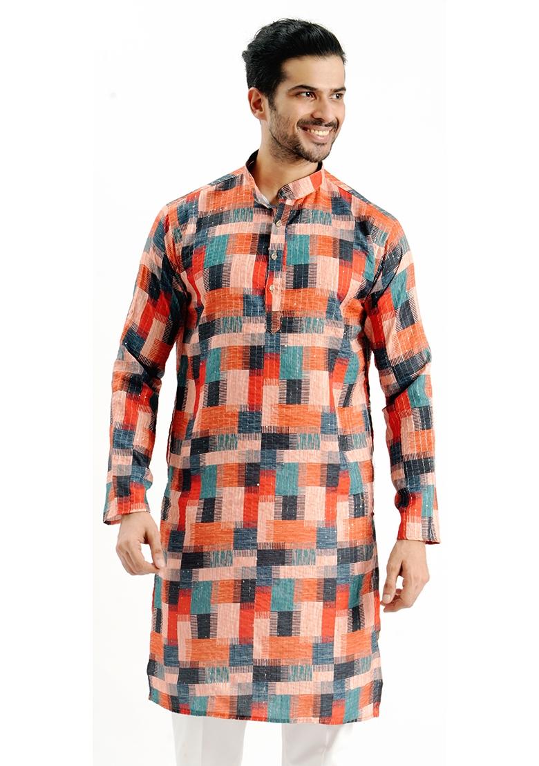 Multicolor Printed Cotton Kurta For Men - Indya