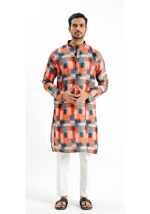 Multicolor Printed Cotton Kurta For Men