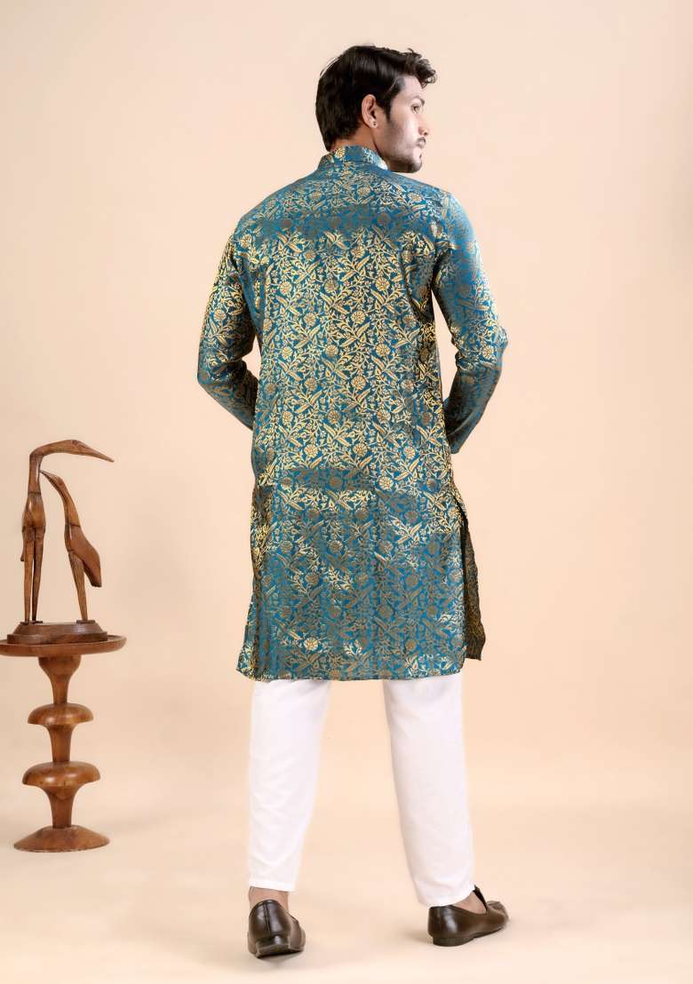 Rama Jacquard Silk Kurta For Men - Indya