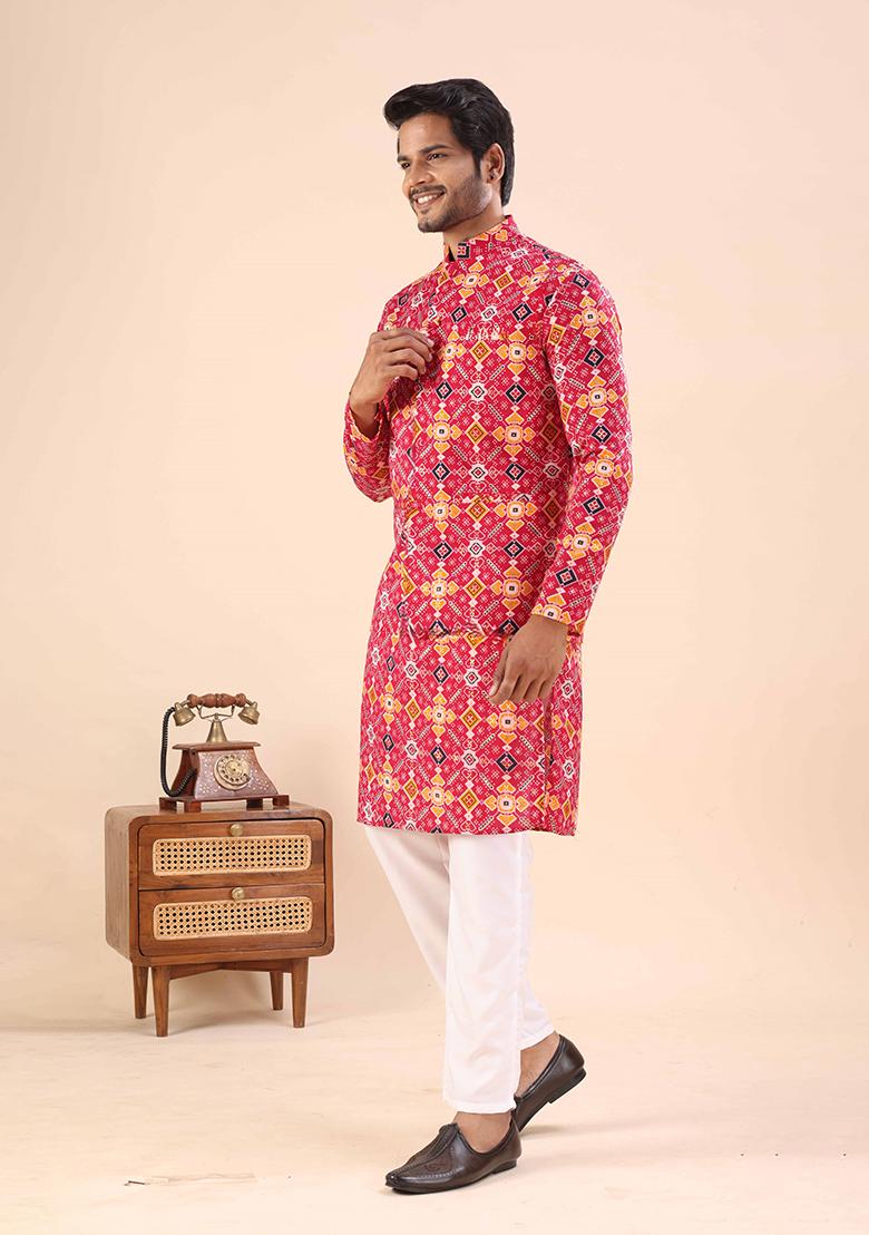 Rani Printed Cotton Kurta For Men - Indya