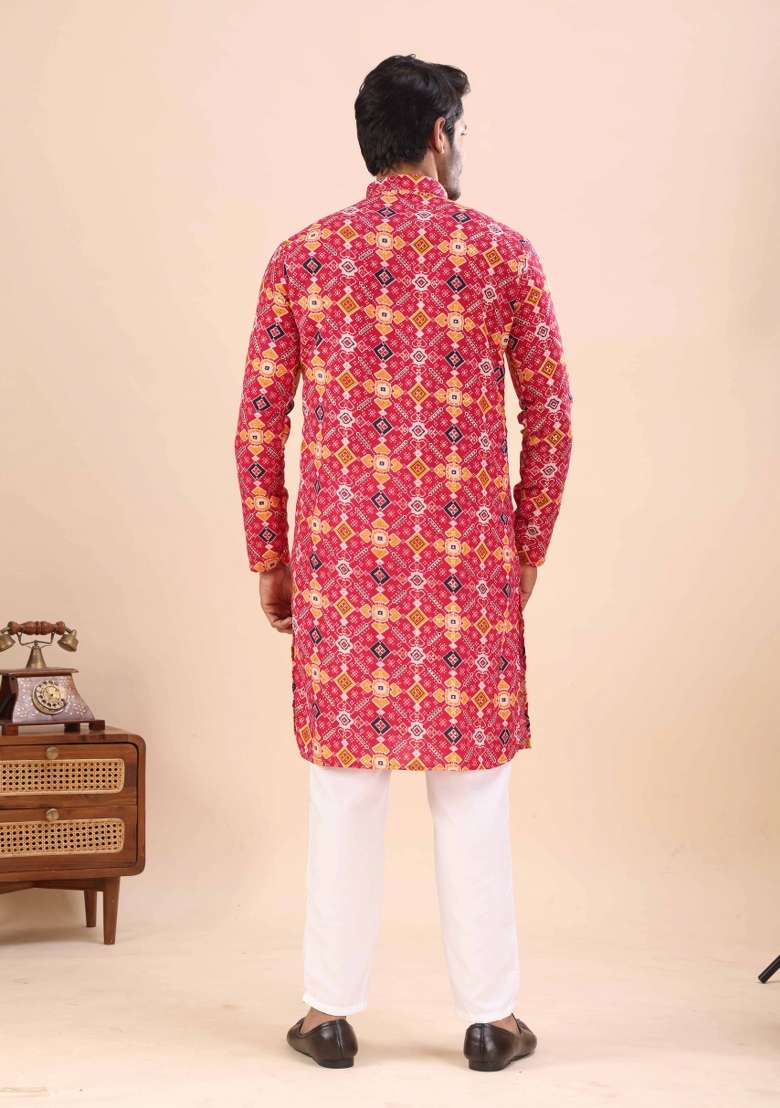 Rani Printed Cotton Kurta For Men - Indya