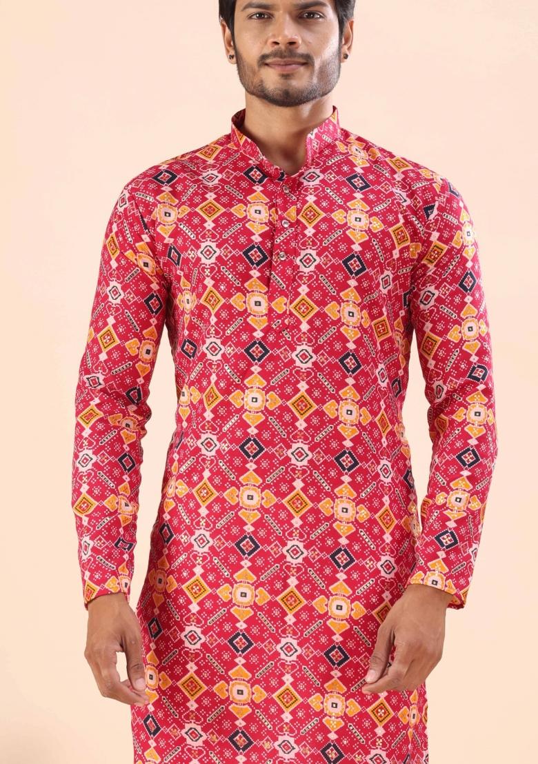 Rani Printed Cotton Kurta For Men - Indya