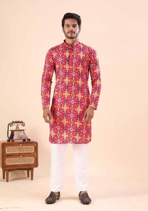 Rani Printed Cotton Kurta For Men