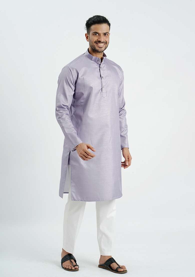 Purple Jari Work Cotton Kurta For Men - Indya