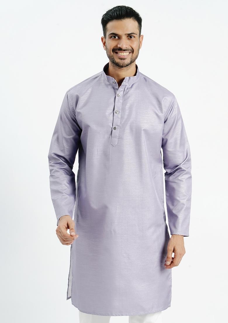 Purple Jari Work Cotton Kurta For Men - Indya