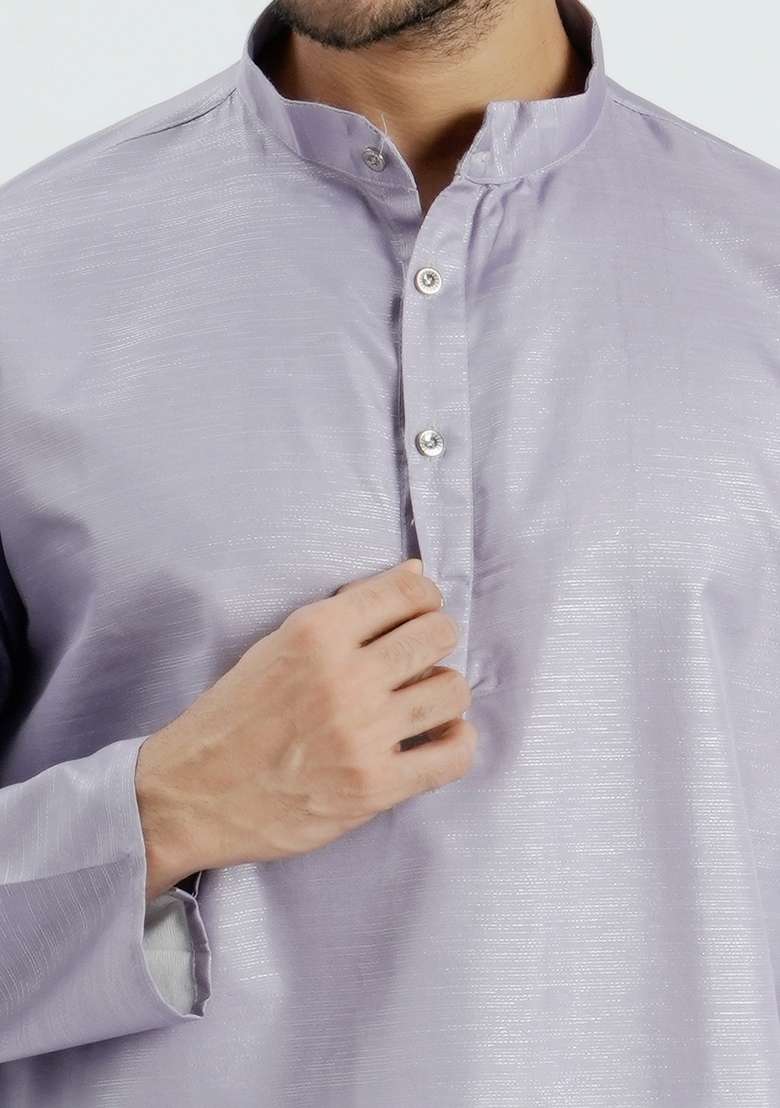 Purple Jari Work Cotton Kurta For Men - Indya