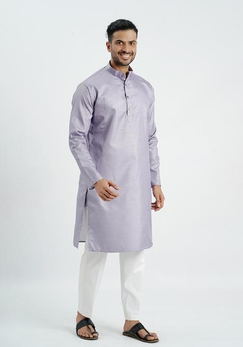 Purple Jari Work Cotton Kurta For Men