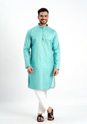 Rama Jari Work Cotton Kurta For Men