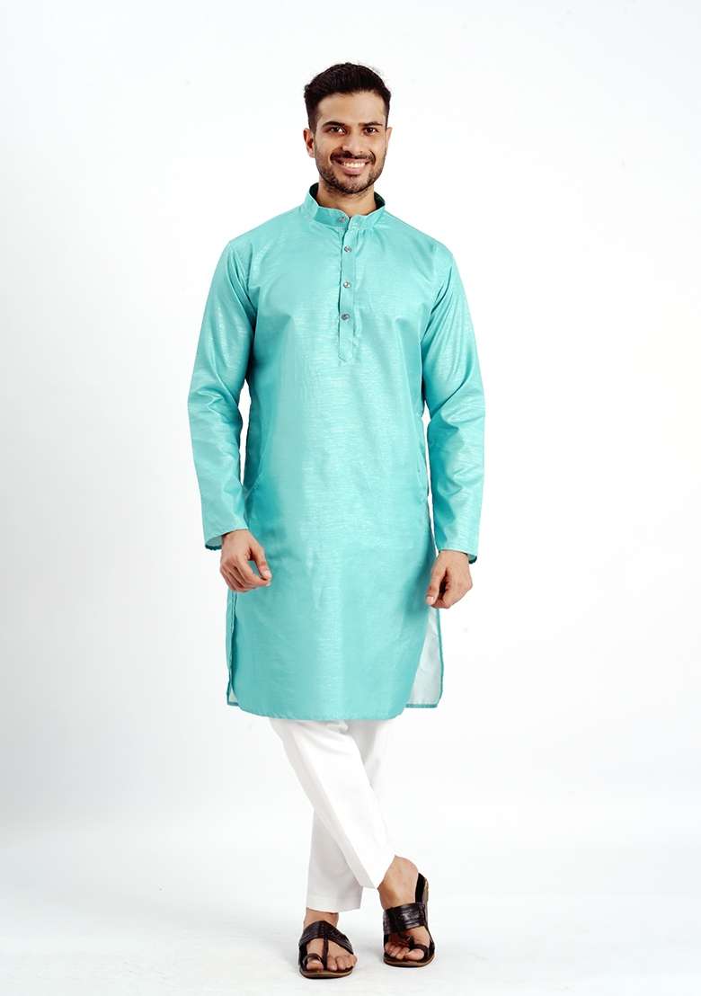 Rama Jari Work Cotton Kurta For Men - Indya