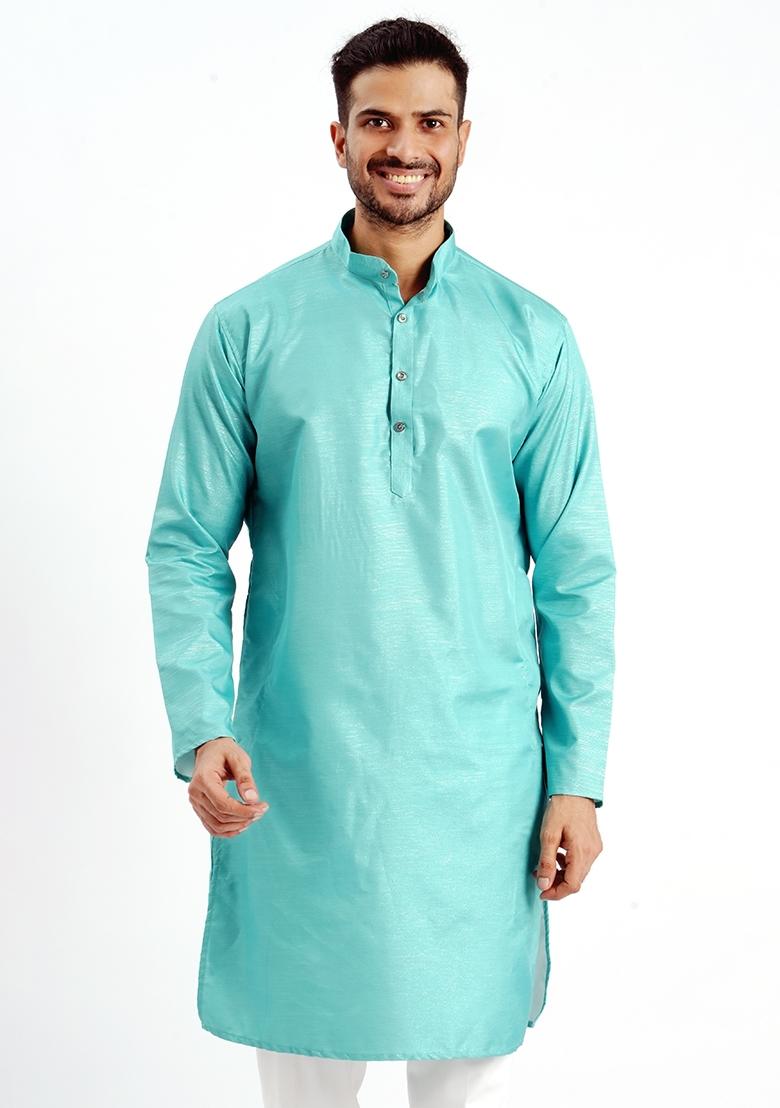 Rama Jari Work Cotton Kurta For Men - Indya