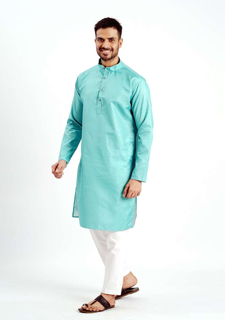 Rama Jari Work Cotton Kurta For Men - Indya
