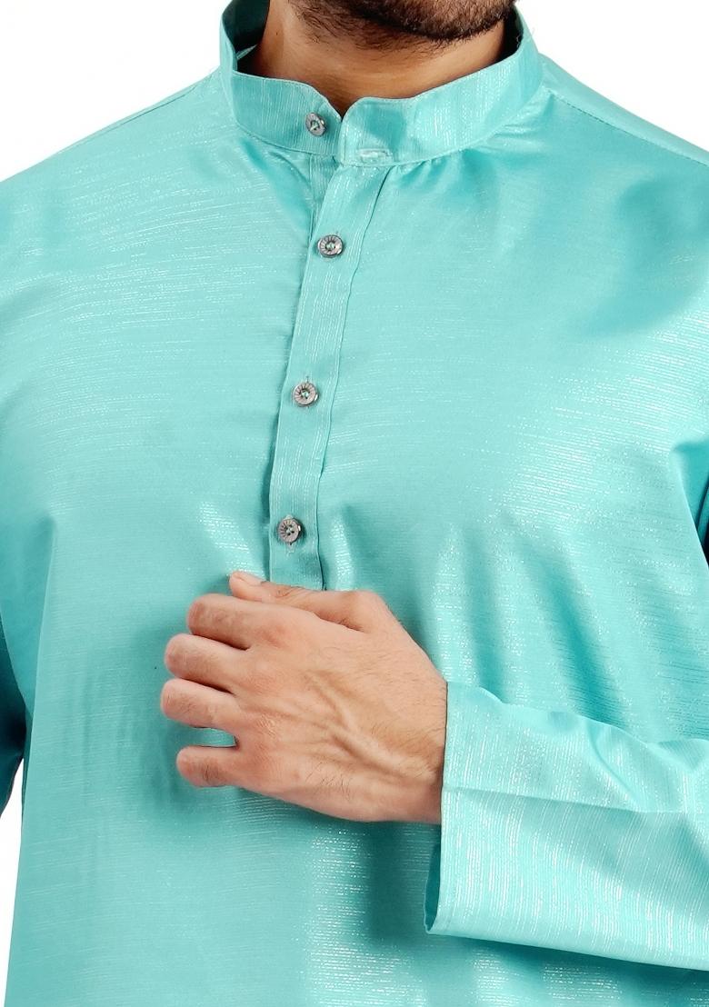 Rama Jari Work Cotton Kurta For Men - Indya