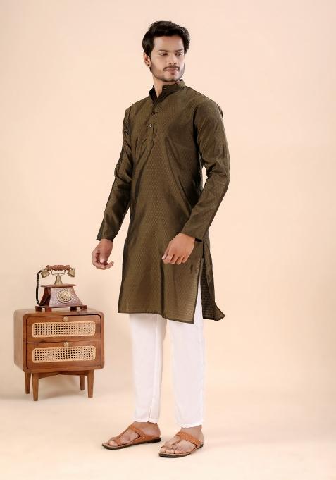 Brown Jari Work Silk Kurta For Men