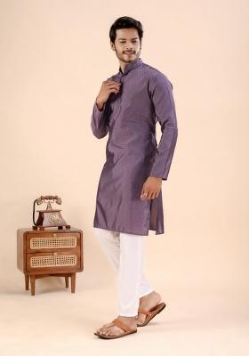 Wine Jari Work Silk Kurta For Men