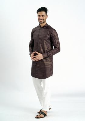 Chocolate Jari Work Cotton Kurta For Men