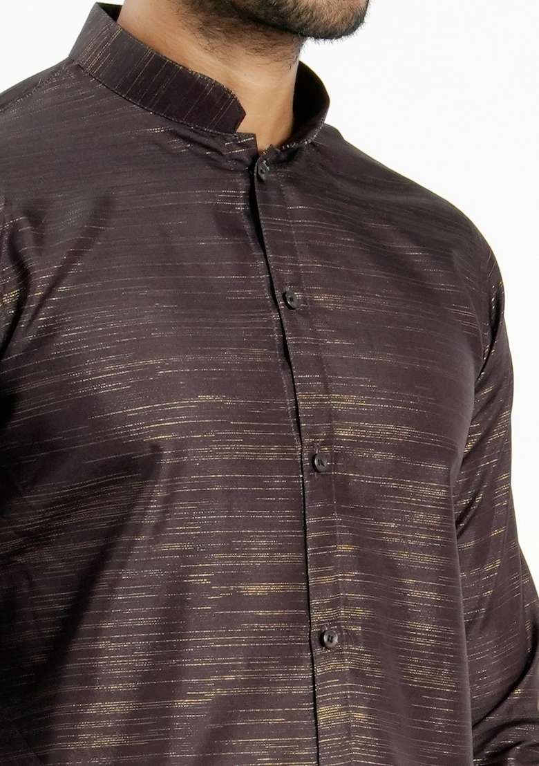 Chocolate Jari Work Cotton Kurta For Men - Indya