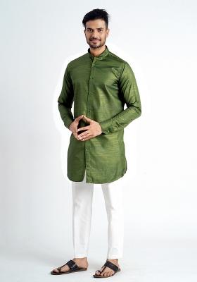 Mehendi Jari Work Cotton Kurta For Men