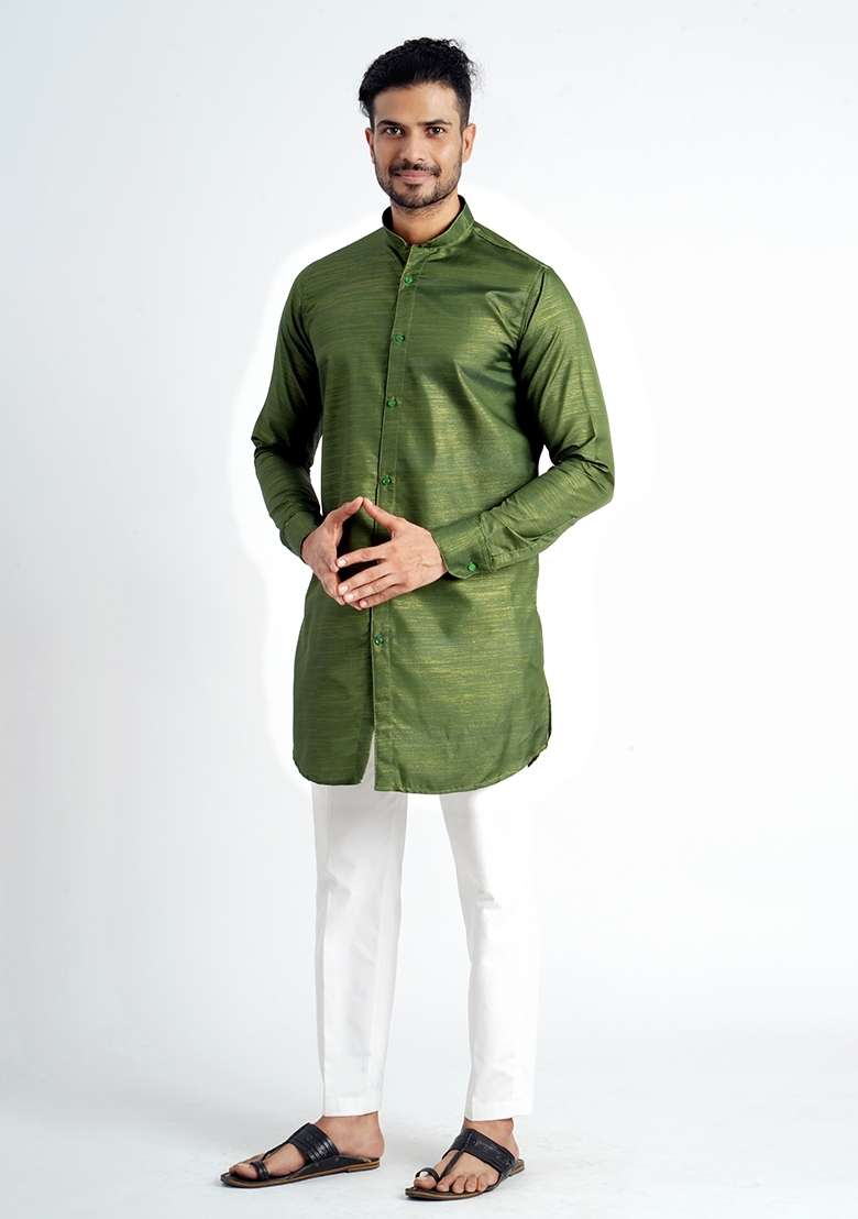 Mehendi Jari Work Cotton Kurta For Men - Indya