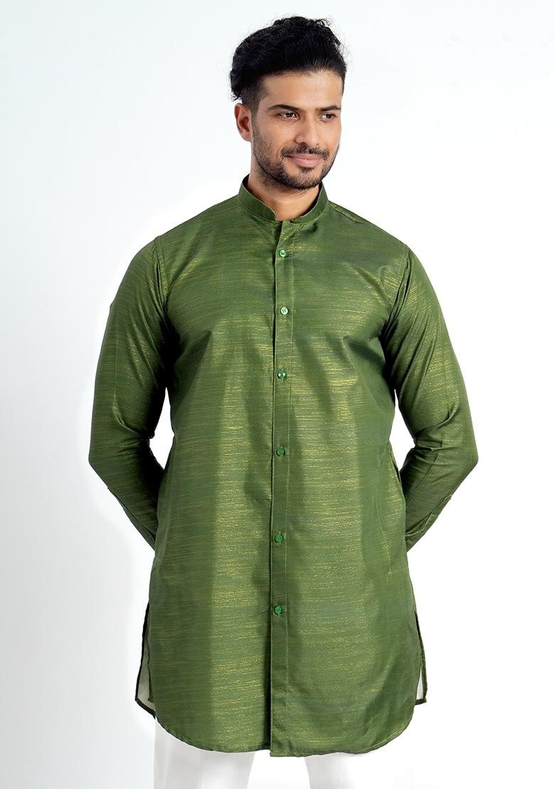 Mehendi Jari Work Cotton Kurta For Men - Indya