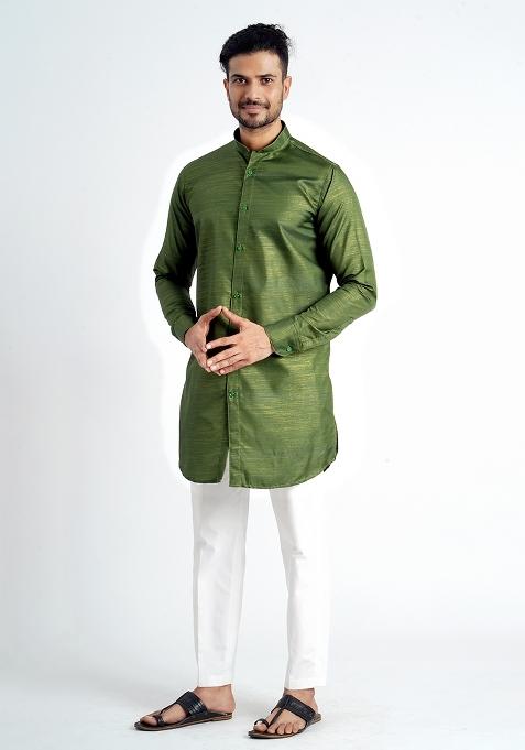 Mehendi Jari Work Cotton Kurta For Men