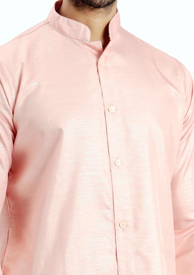 Peach Jari Work Cotton Kurta For Men - Indya