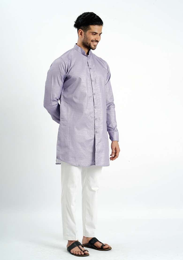 Purple Jari Work Cotton Kurta For Men - Indya