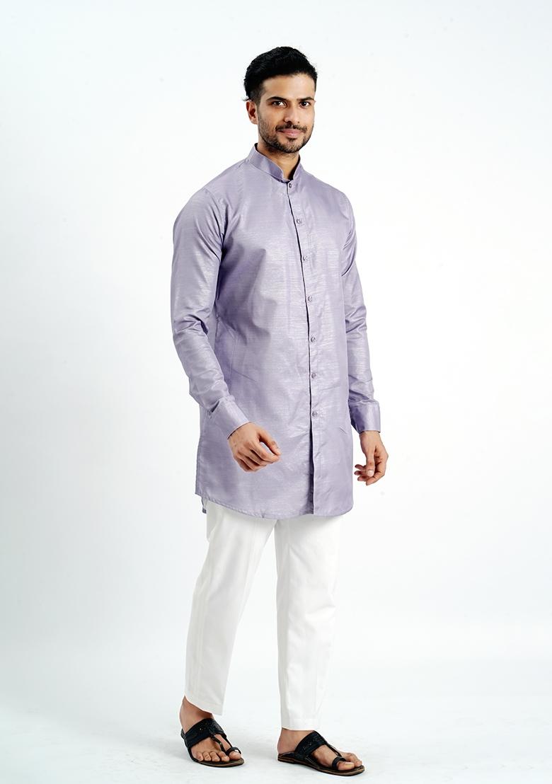 Purple Jari Work Cotton Kurta For Men - Indya