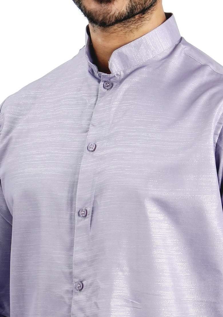 Purple Jari Work Cotton Kurta For Men - Indya