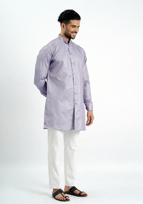 Purple Jari Work Cotton Kurta For Men