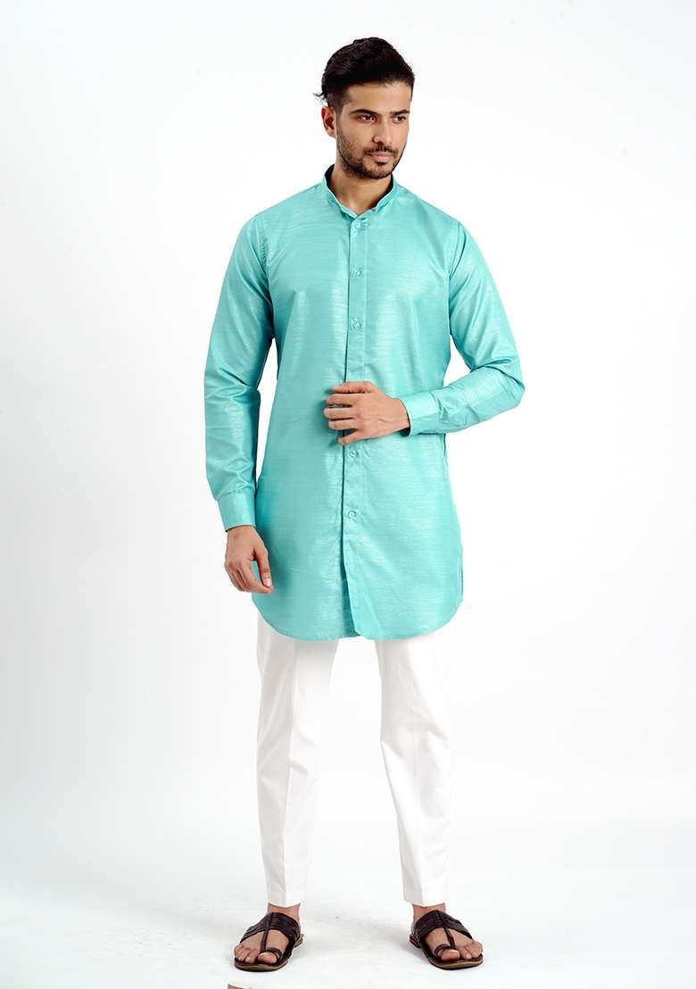 Rama Jari Work Cotton Kurta For Men - Indya