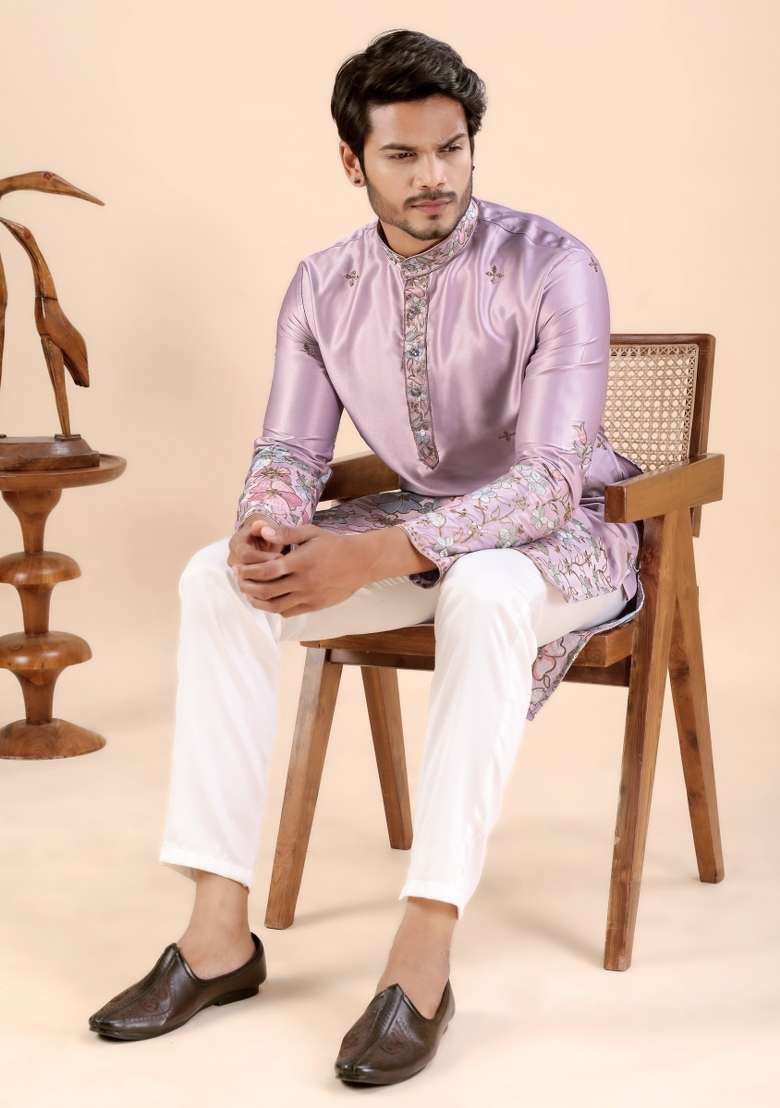 Onion Embroidery Satin Kurta For Men - Indya