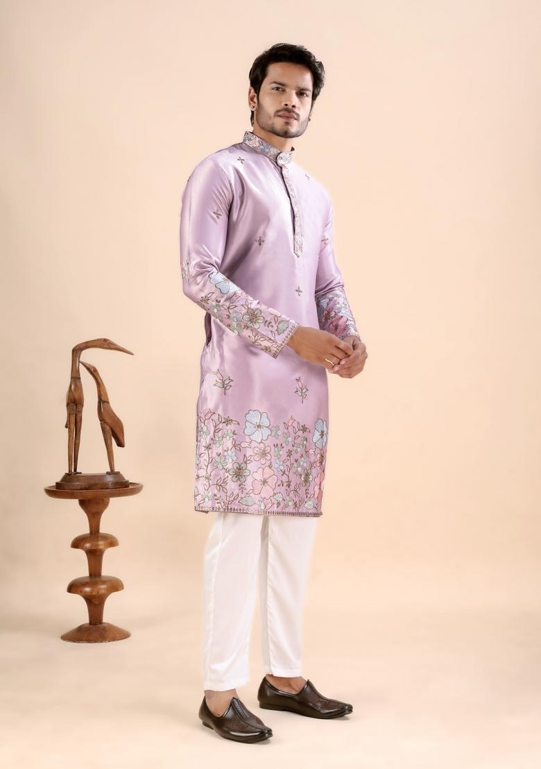 Onion Embroidery Satin Kurta For Men - Indya