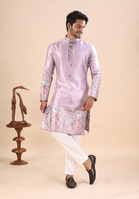 Onion Embroidery Satin Kurta For Men