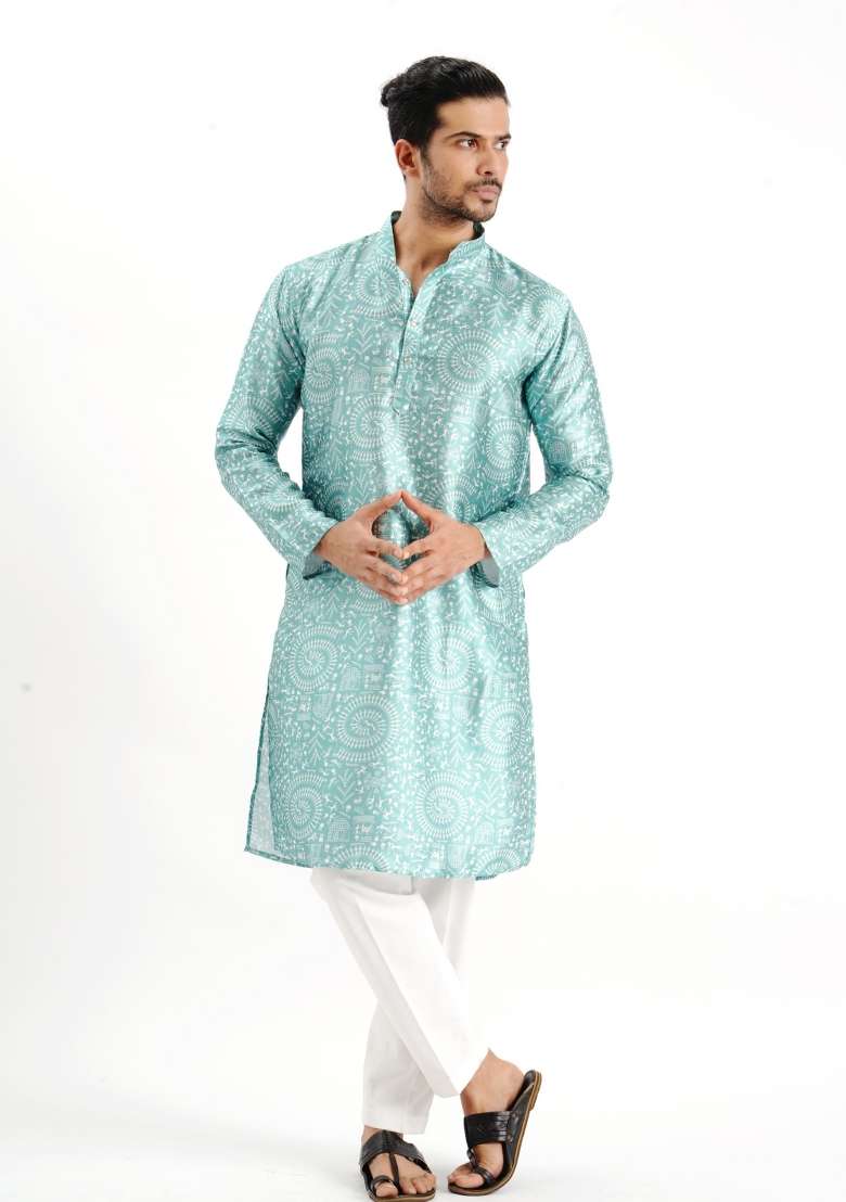 Rama Printed Silk Kurta For Men - Indya
