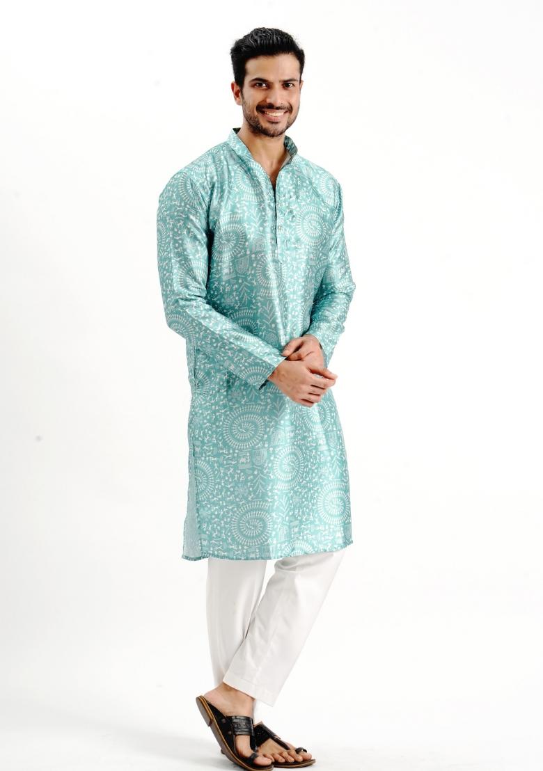 Rama Printed Silk Kurta For Men - Indya