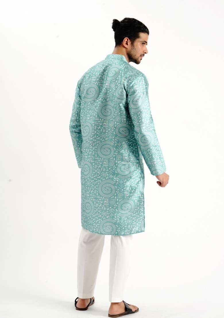 Rama Printed Silk Kurta For Men - Indya
