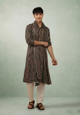 Chocolate Printed Cotton Kurta Set For Men