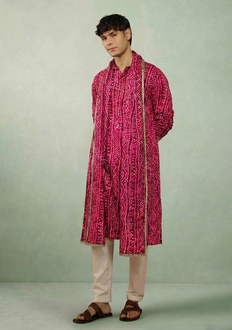 Rani Printed Cotton Kurta Set For Men - Indya