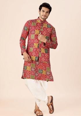 Multicolor Printed Cotton Kurta Set For Men
