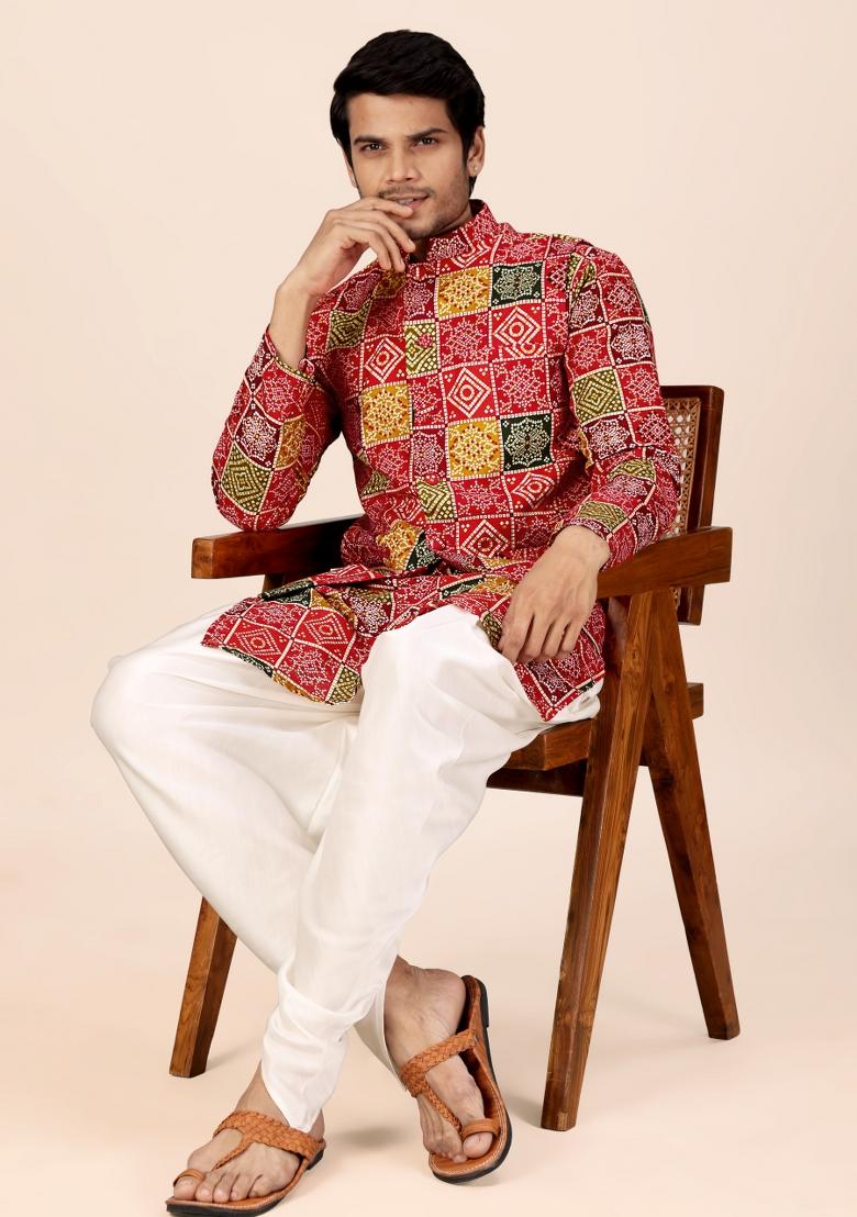 Multicolor Printed Cotton Kurta Set For Men - Indya