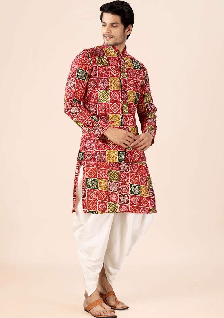 Multicolor Printed Cotton Kurta Set For Men - Indya