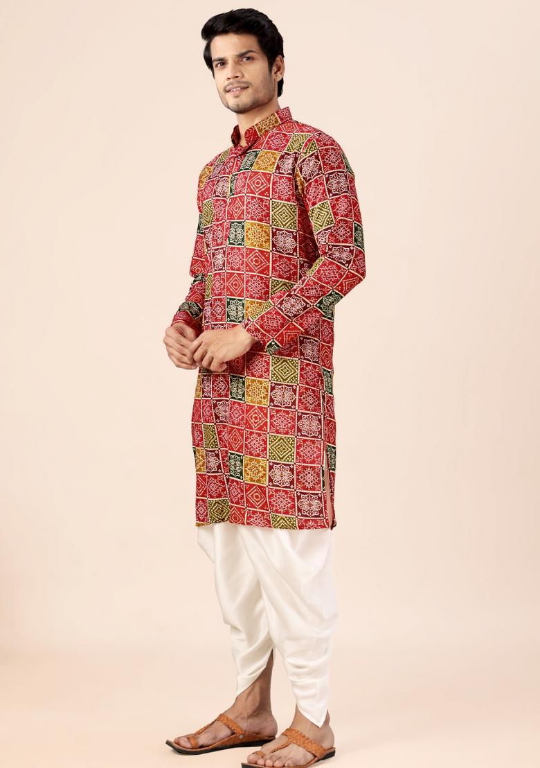 Multicolor Printed Cotton Kurta Set For Men - Indya