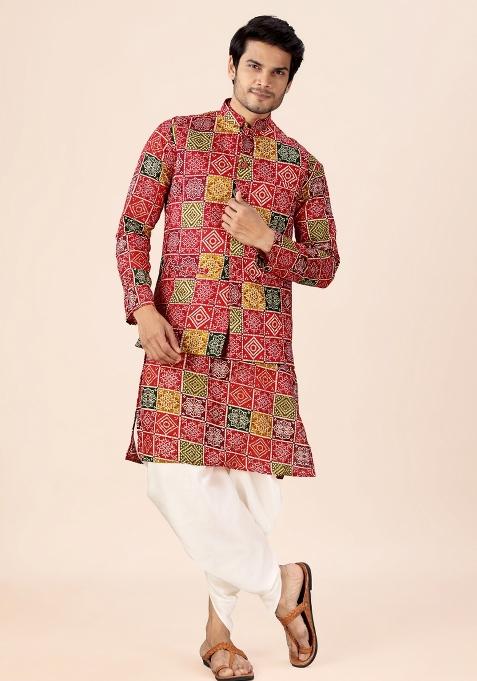 Multicolor Printed Cotton Kurta Set For Men
