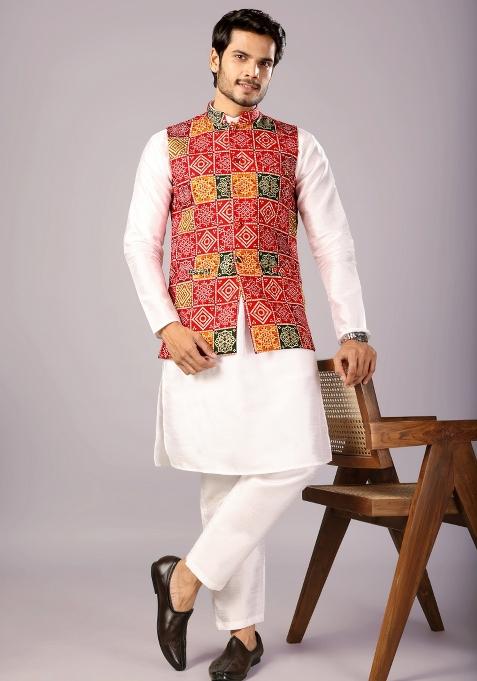 Multicolor Printed Cotton Waistcoat For Men