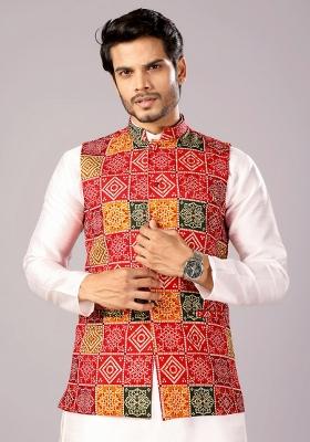 Multicolor Printed Cotton Waistcoat For Men