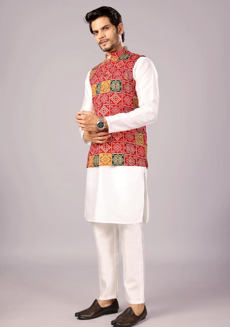 Multicolor Printed Cotton Waistcoat For Men - Indya