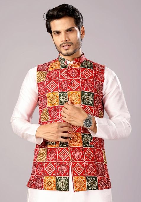 Multicolor Printed Cotton Waistcoat For Men